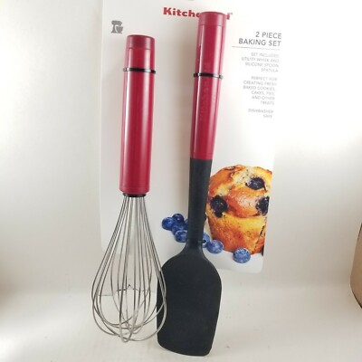 KitchenAid 2 Piece Baking Set Utility Whisk & Silicone Spoon Scraper Spatula New