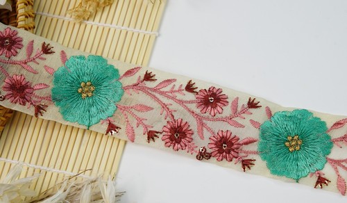 Captivate with Elegance Embroidered Chiffon Lace Trim for Sarees Wedding & More - Picture 53 of 68