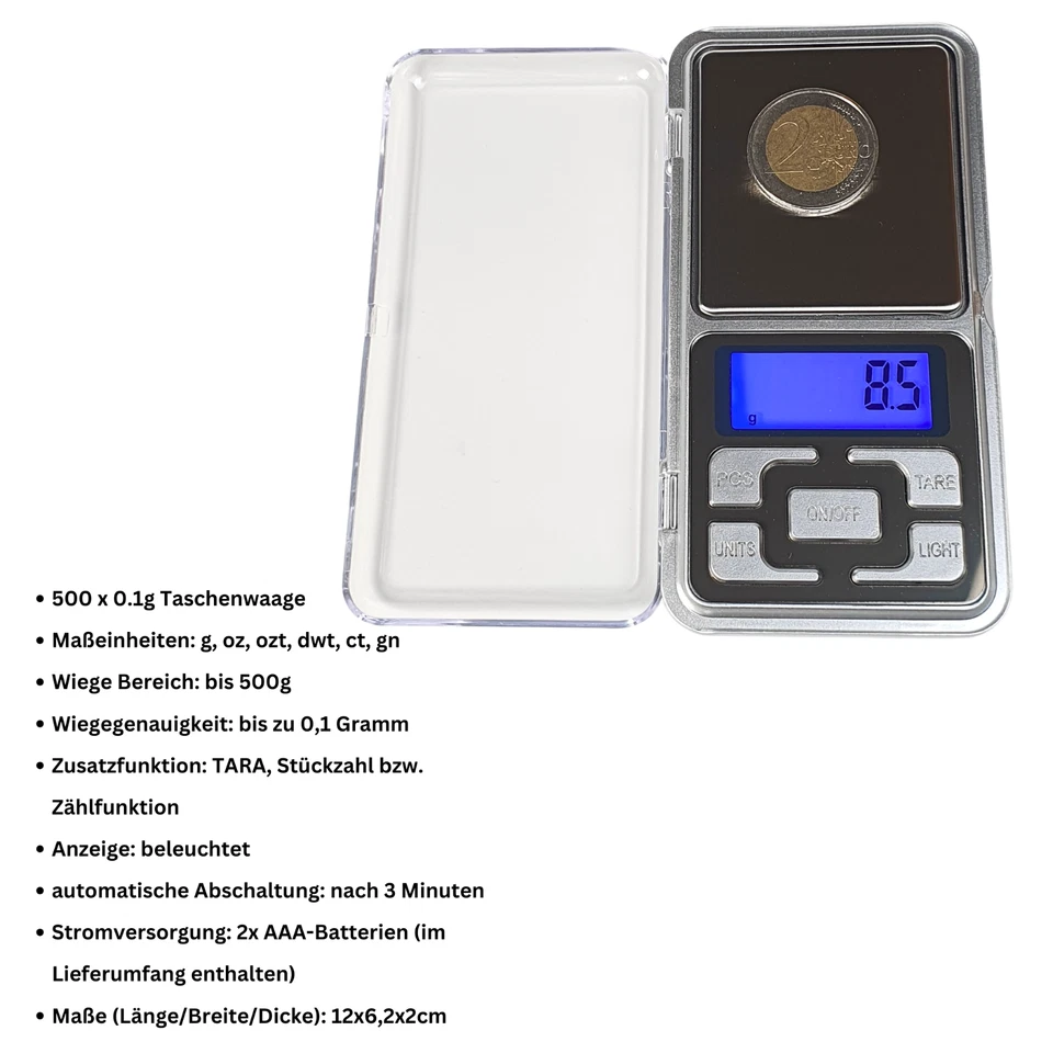 Digitale Feinwaag Präzisionswaage  0.01-2000g Fein Gramm Gold Taschenwaage Waage - Bild 3 von 4
