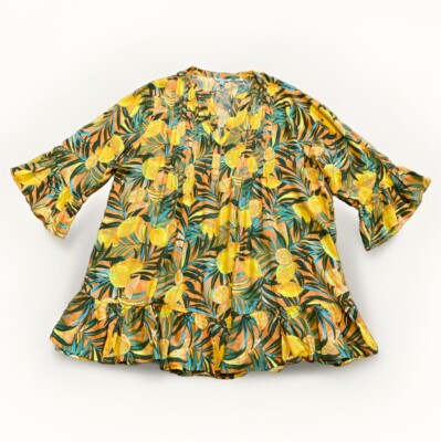 blue island lemon dress Citrine Lemon Printed Silk DressAZURIERA