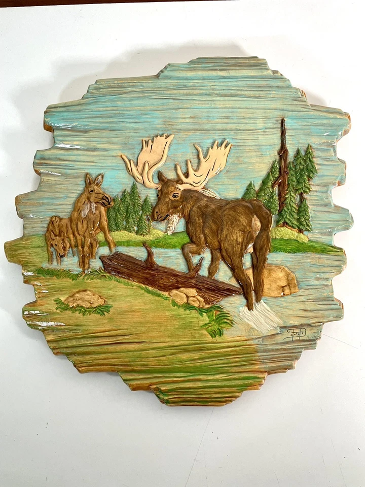 Vintage 3D Wildlife Wilderness Hand Painted Ceramic Rustic Cabin Decor Set Of 3 - Image 2 of 4