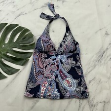 Tommy Bahama Womens Tankini Top Size S Blue Red Paisley Floral Halter Swim