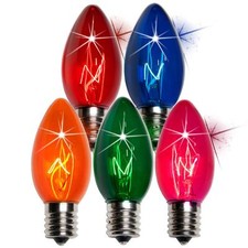 Box of 75 C9 Twinkle Multicolor Triple Dipped Transparent Christmas Bulbs