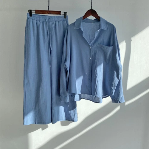 Women 2Pcs Cotton Linen Summer Blouse T Shirt Loose Pants Loungewear Outfit Set - Picture 29 of 40