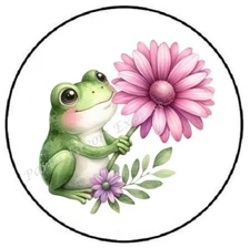 FROG HOLDING FLOWER ENVELOPE SEALS LABELS STICKERS PARTY FAVORS