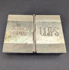 Vintage Park Sherman Co. Rubber Bands & Clips Box Metal Hinged Desk Organizer