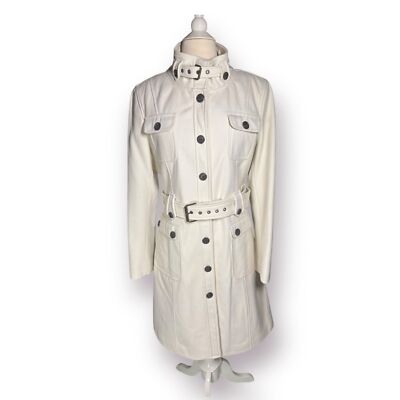 Esprit White Elegant Buttoned Trench Coat with Belt Size Large Buttoned Collar