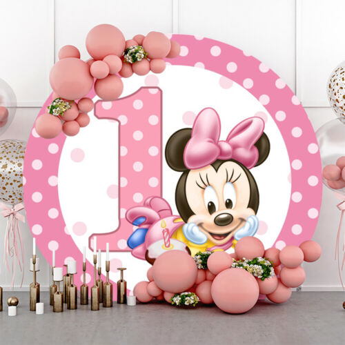 Round Minnie Mouse Backdrop Girls 1st Birthday Party Photo Background  Banner | eBay