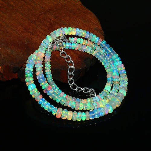 Natural Ethiopian Welo Fire Opal Rondelle Beaded Gemstone Necklace 16 ...