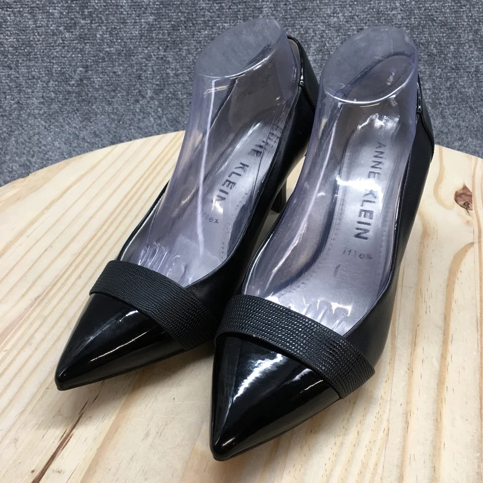Zapatos de salón Anne Klein para mujer 9,5 M Finn de cuero negro tacones informales en punta Foto 3 de 4