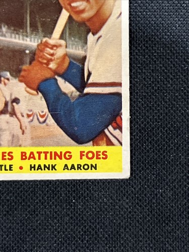 1957 Topps #418 Mickey Mantle Hank Aaron EXMT WS Batting Foes Yankees Braves *97 - Foto 4 di 6
