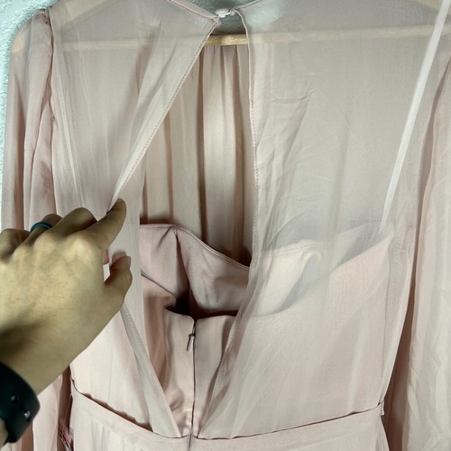 Dessy Collection Pink Chiffon Dress Size 4 Bishop Sleeve Cottagecore Fairy - Picture 10 of 13