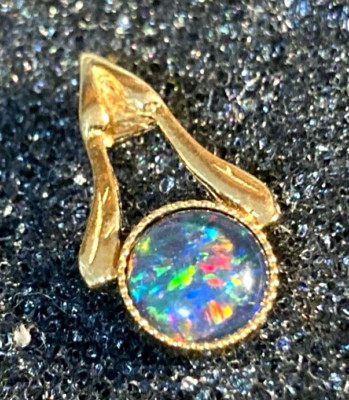 Opal Pendant Bright Multi-Coloured Australian Opal 6 mm Round 22k Gold Clad S925