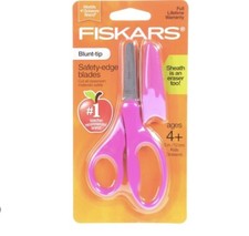 FISKARS Pink Blunt-tip Kids 5" Scissors w/ Eraser Sheath Safety-Edge Ages 4 NEW