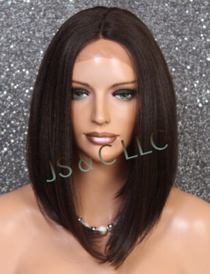 Human Hair Blend Full Lace Front Wig Straight Dark Brown Mono Heat OK RLB 4