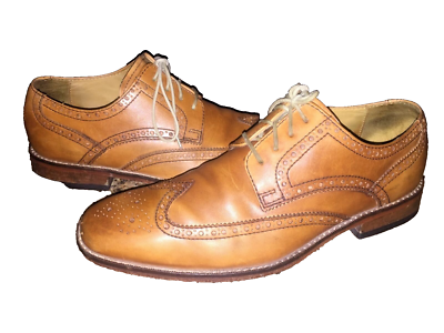 COLE HAAN BROWN TAN WING TIP STITCH LACE UP MENS OXFORD  display picture 3