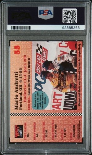 1992 COLLECT-A-CARD Mario Andretti 86'Portland-Andretti Racing AUTO PSA AUTH - Picture 2 of 2