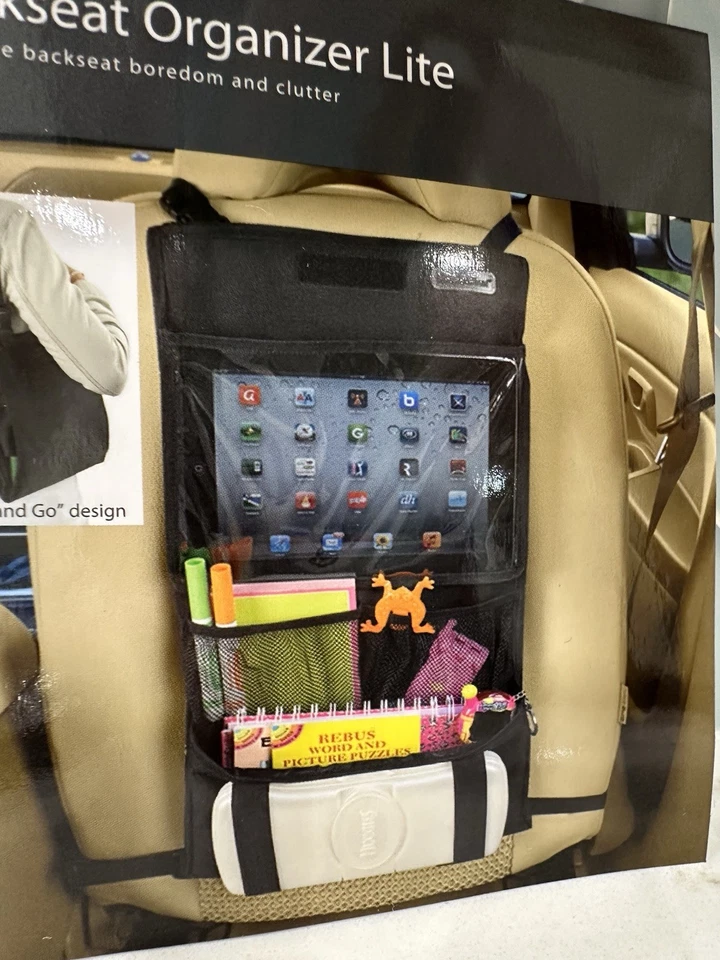 NUEVO ORGANIZADOR DE ASIENTO TRASERO One Step Ahead se adapta a todos los asientos con canastilla de coche, ajustable nuevo con etiquetas Foto 3 de 4