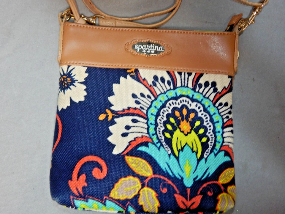 Bolso Bandolera Spartina Daufuskie Island Messinger Floral Lino y Cuero Foto 2 de 4