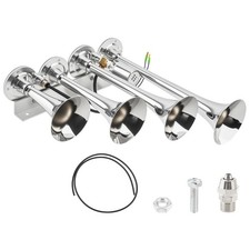 Silver Four Trumpet Air Horn 12V/24V 185dB Fit Truck Train Marine