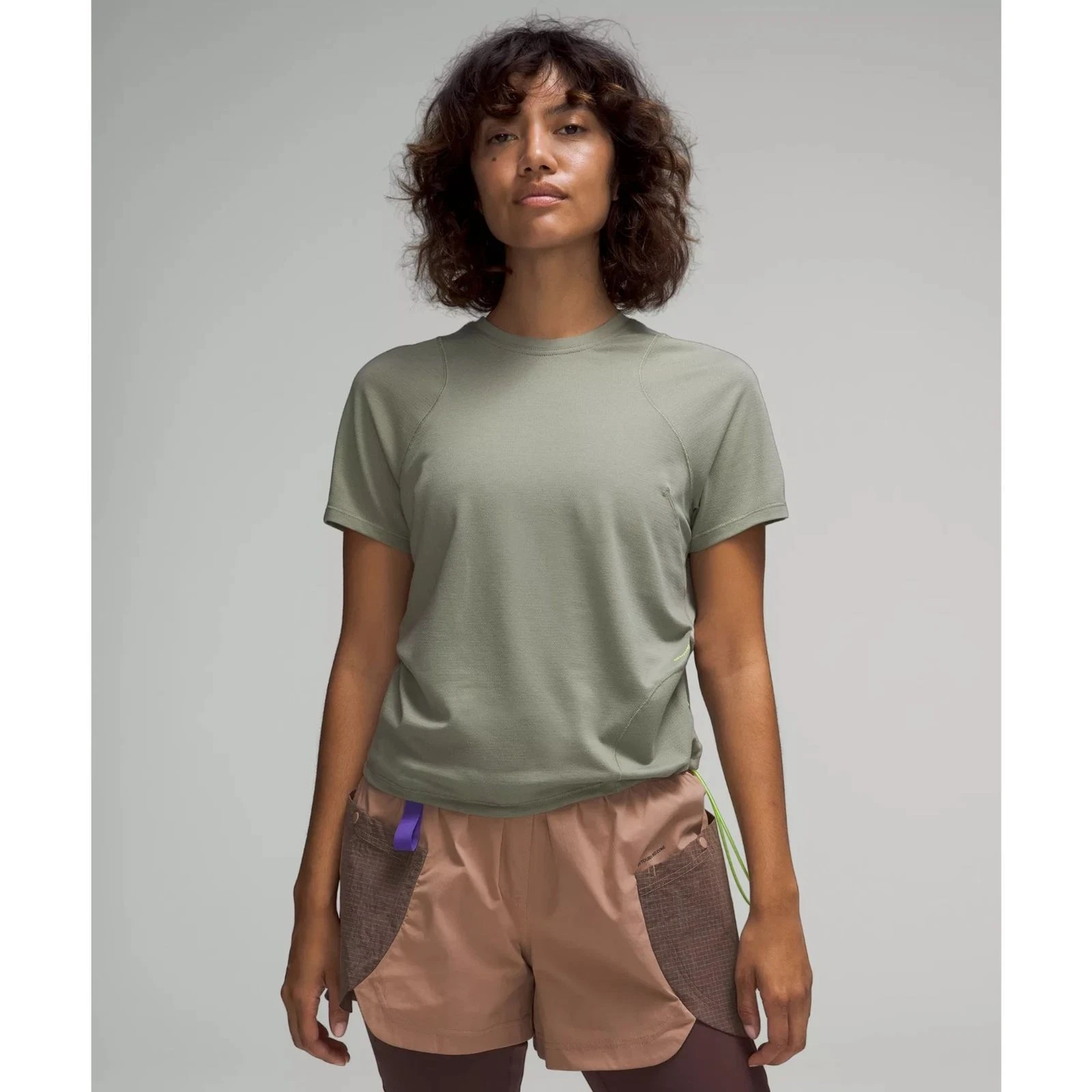 Lululemon Lightweight Cinched Hem Hiking T-Shirt 6 Laurel Green Side Zip Pocket