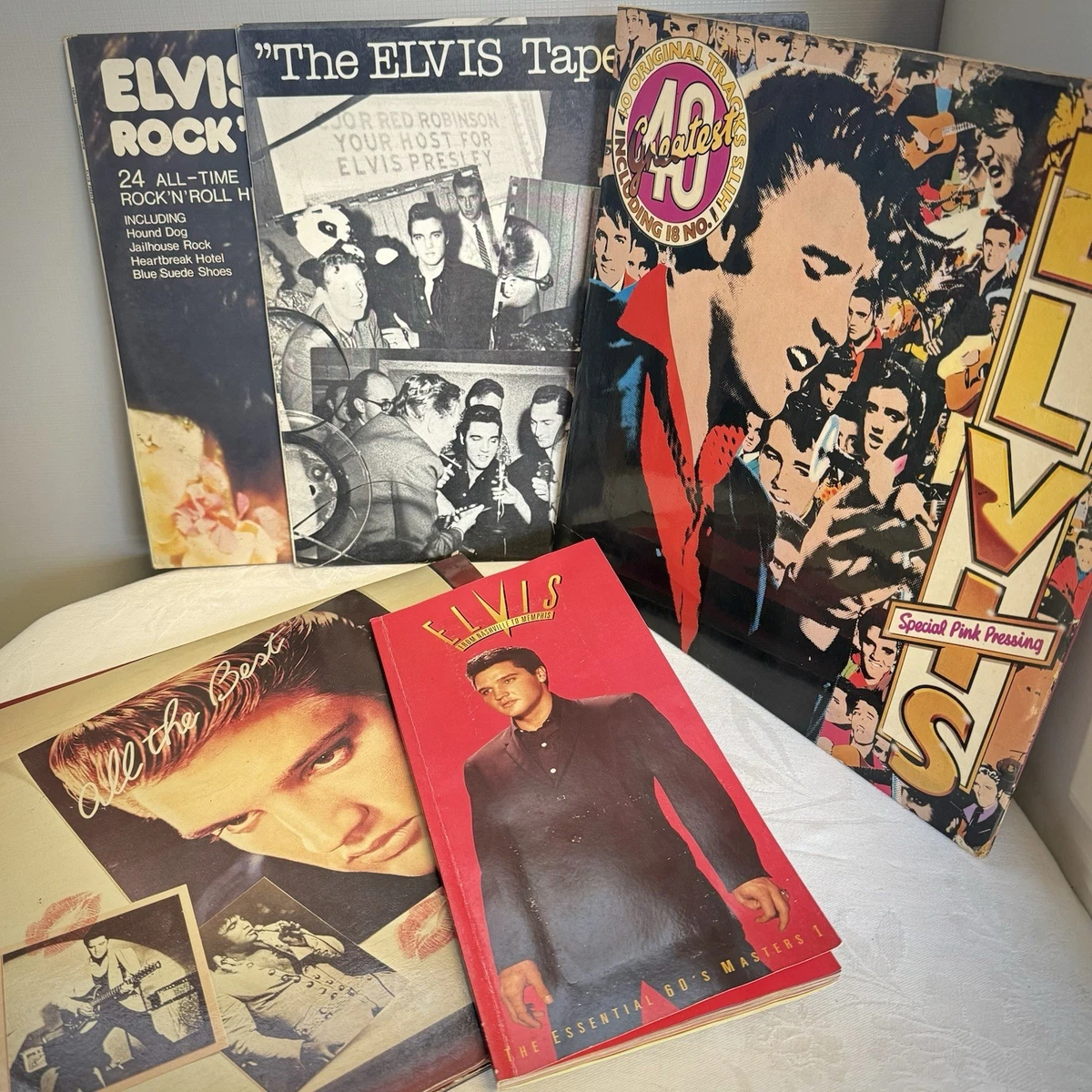 VTG Elvis Presley Vinyl Records X 4 & Book Lot Pink Pressed Double LP/Best Of