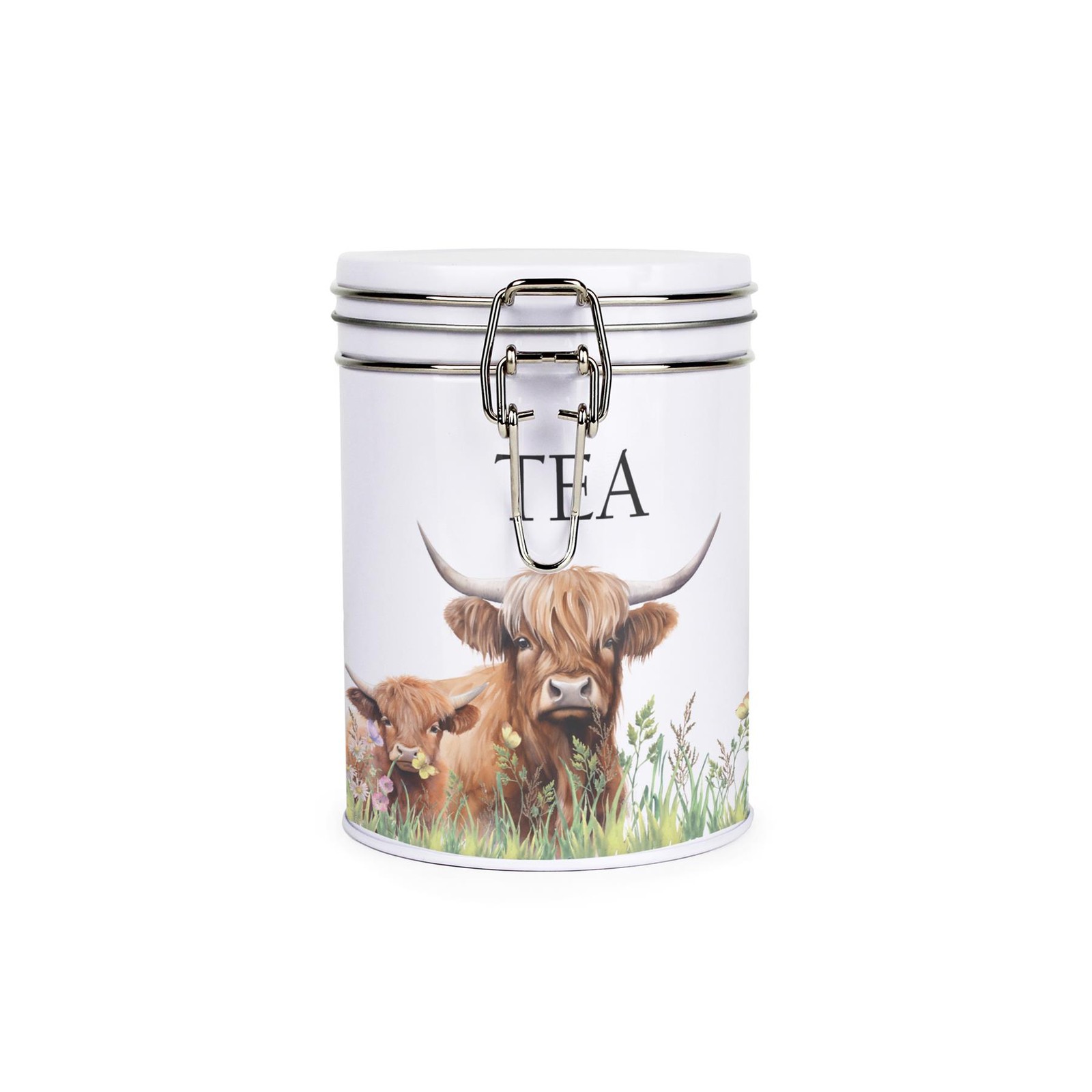 Purely Home Highland Cow & Calf Hot Drinks Canister - Tea Storage Tin Gift
