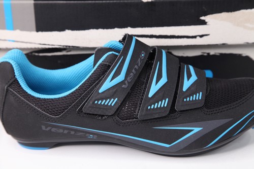 Venzo Cycling Shoes Blue Black Bicycle Shoes MX Strap Mens Sz 7.5, Womens Sz 9 - Picture 3 of 10
