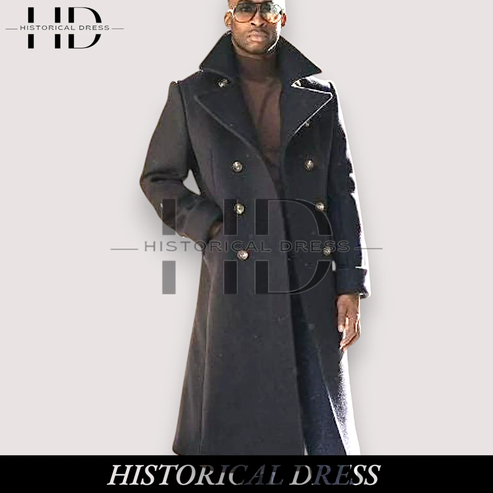 Men's Gray Wool long Coat | Wide Lapel Long Double-Breasted Jacket | fast ship