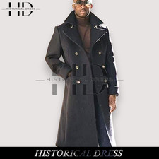 Men's Gray Wool long Coat  Wide Lapel Long Double-Breasted Jacket  fast ship