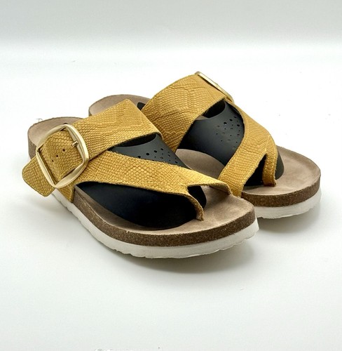 White Mountain Womens Harley Footbed Sandals Yellow Nubuck Leather Sz 9M - Used - Picture 2 of 9