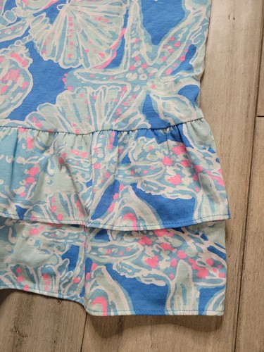 Lilly Pulitzer Mädchen Größe 12-14 XL Baumwolle Rüschen Kleid blau rosa tropisch - Bild 2 von 7