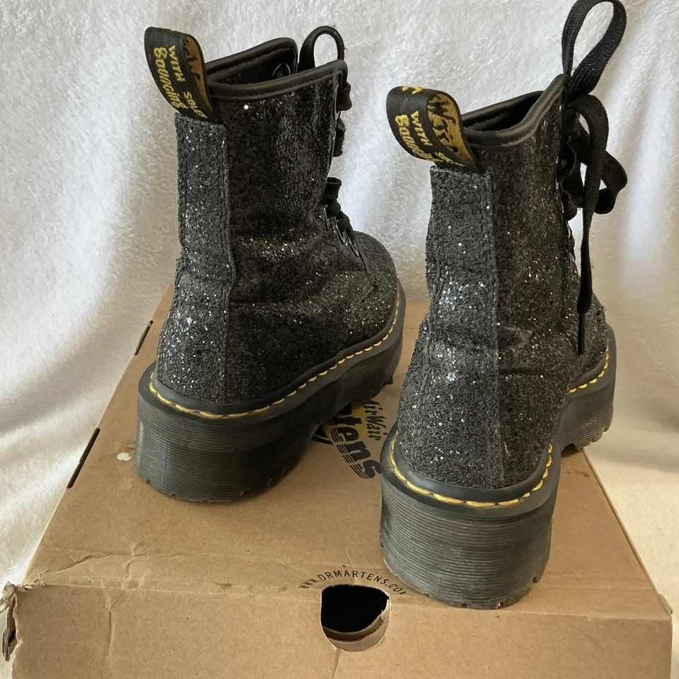 Rare Doc Martens Black Molly Glitter Boots Glam Rock Punk USA S:8 Original Box - Image 4 of 4