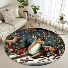 2D Printing Velvet 850gm² Christmas Reindeer Pattern Floor Mat, Thickened and We