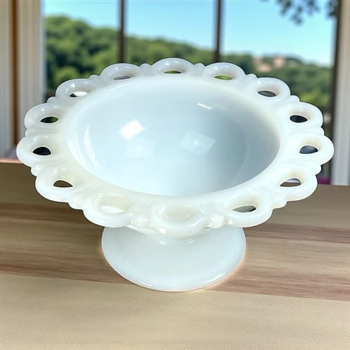 Anchor Hocking Old Colony Lace Edge Milk Glass Pedestal Compote/Candy Vintage