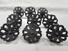 Lot Of 9 Cast Iron Flower Drawer Cabinet Door Knobs Cottage Country Core