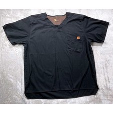 Carhartt Scrub Top Mens Large Black Force Ripstop V-Neck Pocket Workwear