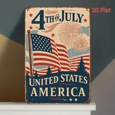Patriotic 4th of July Vintage American Tin Metal Signs Home D cor 8x12