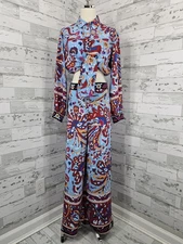 Cupcakes and Cashmere Floral Cropped Tie Shirt Wide Leg Pants Set Womens Medium