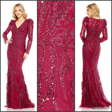 998 MAC DUGGAL 20349 Embellished Puff Sleeve V Neck Gown Berry 18