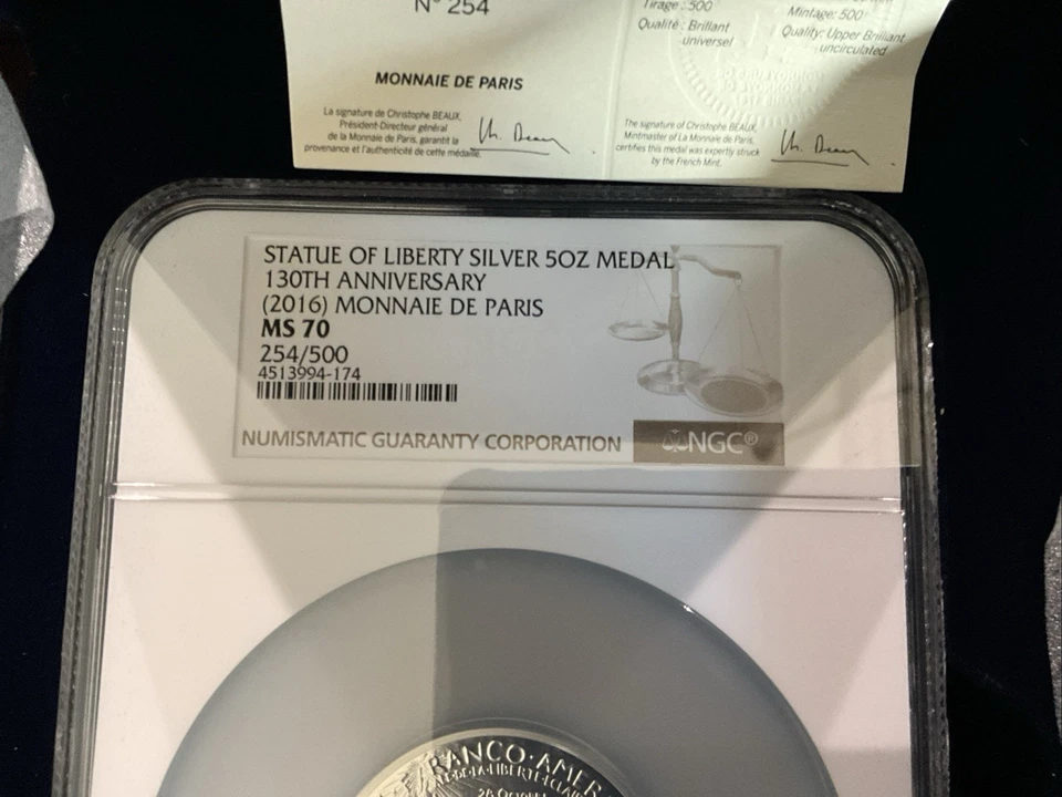 2016 MS 70 Monnaie De Paris 自由女神像 5 盎司银质奖章盒 NGC — 第 4/4 张图片