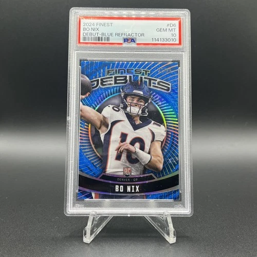 2024 TOPPS FINEST DEBUT BLUE REFRACTOR #D6 BO NIX /99 PSA 10 Broncos