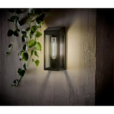 10 Lumen Black Outdoor Solar Wall Lantern Sconce Light with Integrated LED Bulb