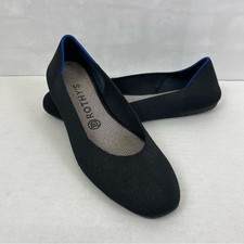 Rothy's The Flat Women's Black Knit Ballet Flats Size 8.5 Blue Trim Eco Friendly