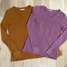 Lot of 2 American Giant Long Sleeve V-Neck T-shirts Size XS Cotton Made In USA
