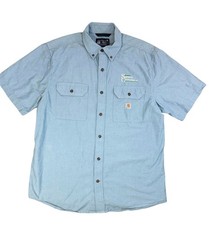Carhartt Loose Fit Work Shirt Men s L Blue Short Sleeve Button Front Cotton