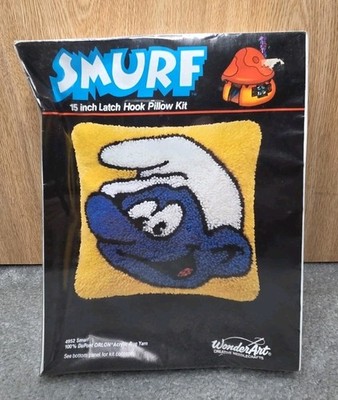 Vintage,WonderArt  King Smurf #4952 Latch Hook Pillow Kit 15 Inch Sealed
