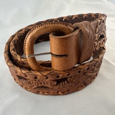 Vintage Brown Leather Woven Belt Made in Mexico 34