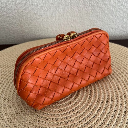 Autentica pochette BOTTEGA VENETA intrecciata pelle arancione rara Giappone usata - Foto 2 di 24