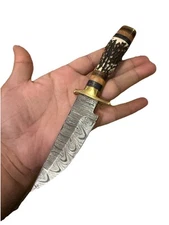 8” MadeHand Forged Damascus Blade Hunting Skinning Tactical Knife Stag Handle